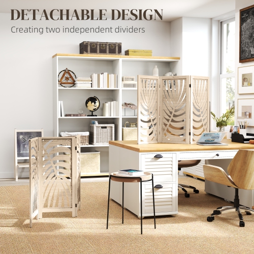 HOMCOM 3 Panel Room Divider, Detachable Portable Folding Privacy Screens, Freestanding Partition Wall Dividers with Palm Leaf Design for Home Office,