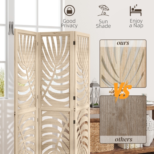 HOMCOM 3 Panel Room Divider, Detachable Portable Folding Privacy Screens, Freestanding Partition Wall Dividers with Palm Leaf Design for Home Office,