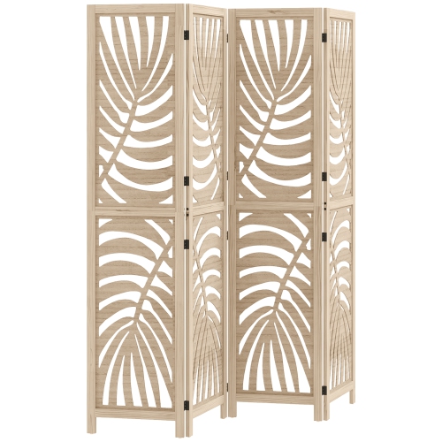 HOMCOM  4 Panel Room Divider, Detachable Portable Folding Privacy Screens, Freestanding Partition Wall Dividers \w Palm Leaf Design for Home Office