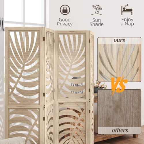 HOMCOM 4 Panel Room Divider, Detachable Portable Folding Privacy Screens, Freestanding Partition Wall Dividers with Palm Leaf Design for Home Office,
