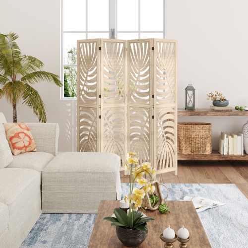 HOMCOM 4 Panel Room Divider, Detachable Portable Folding Privacy Screens, Freestanding Partition Wall Dividers with Palm Leaf Design for Home Office,