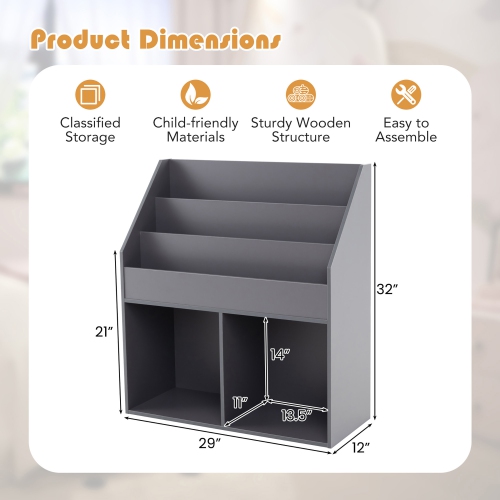 Gymax Honeyjoy Kids Wooden Bookshelf Bookcase Children Toy Storage Cabinet Organizer