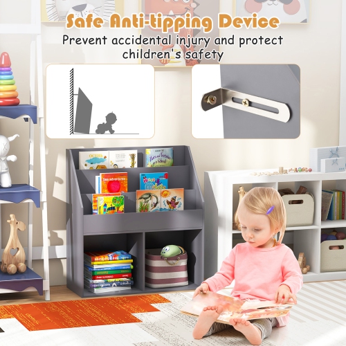 Gymax Honeyjoy Kids Wooden Bookshelf Bookcase Children Toy Storage Cabinet Organizer