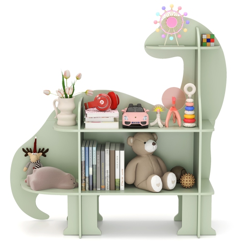 Gymax 3-Tier Dinosaur Kids Bookshelf Toy Storage Organizer Montessori Book Shelf