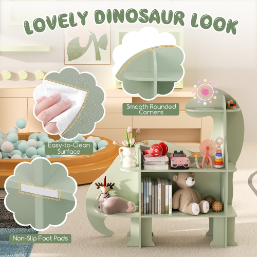 Gymax 3-Tier Dinosaur Kids Bookshelf Toy Storage Organizer Montessori Book Shelf