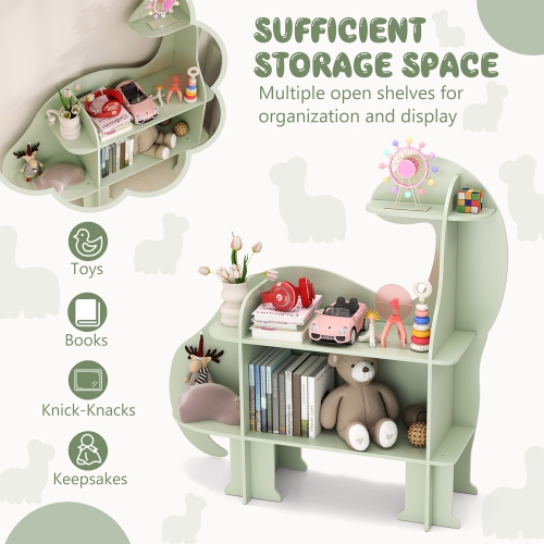 Gymax 3-Tier Dinosaur Kids Bookshelf Toy Storage Organizer Montessori Book Shelf