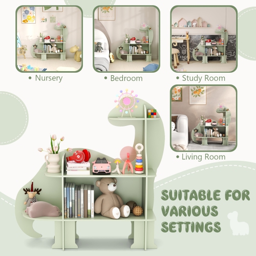 Gymax 3-Tier Dinosaur Kids Bookshelf Toy Storage Organizer Montessori Book Shelf