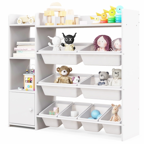 GYMAX  4-Tier Kids Toy Storage Organizer Bookshelf W/ 8 Toy Organizer Bins Door