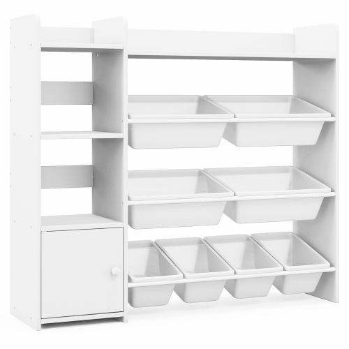 Gymax 4-Tier Kids Toy Storage Organizer Bookshelf w/ 8 Toy Organizer Bins Door