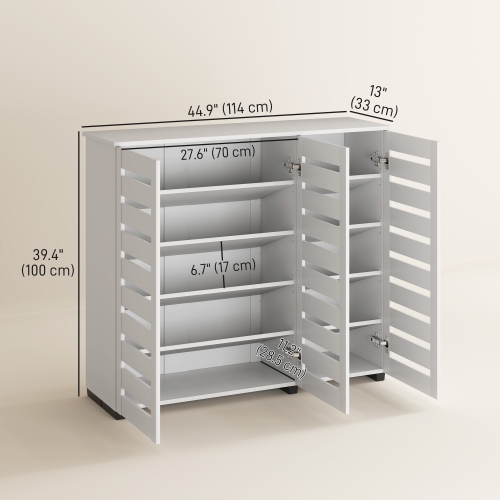 HOMCOM – Armoire à chaussures étroite avec 3 portes à lattes, armoire de rangement moderne pour chaussures avec tablettes réglables pour entrée,