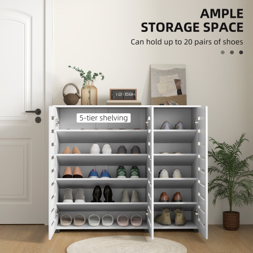 HOMCOM – Armoire à chaussures étroite avec 3 portes à lattes, armoire de rangement moderne pour chaussures avec tablettes réglables pour entrée,