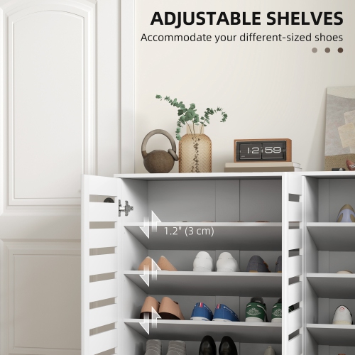 HOMCOM – Armoire à chaussures étroite avec 3 portes à lattes, armoire de rangement moderne pour chaussures avec tablettes réglables pour entrée,
