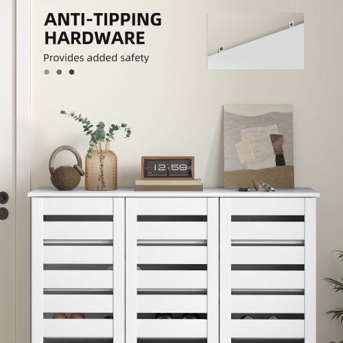 HOMCOM – Armoire à chaussures étroite avec 3 portes à lattes, armoire de rangement moderne pour chaussures avec tablettes réglables pour entrée,