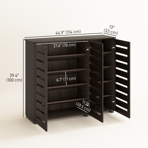 HOMCOM – Armoire à chaussures étroite avec 3 portes à lattes, armoire de rangement moderne pour chaussures avec tablettes réglables pour entrée,