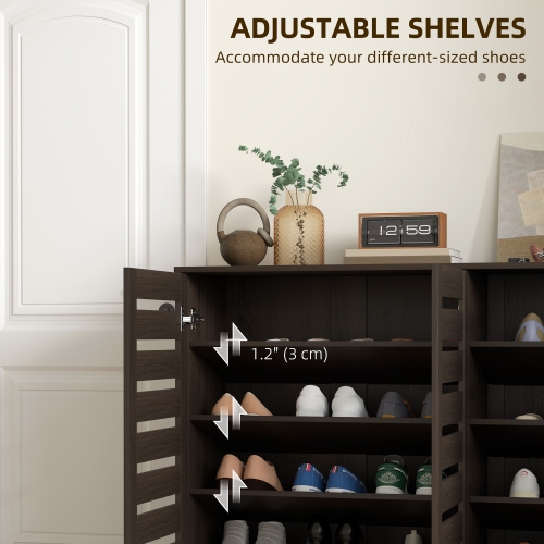 HOMCOM – Armoire à chaussures étroite avec 3 portes à lattes, armoire de rangement moderne pour chaussures avec tablettes réglables pour entrée,