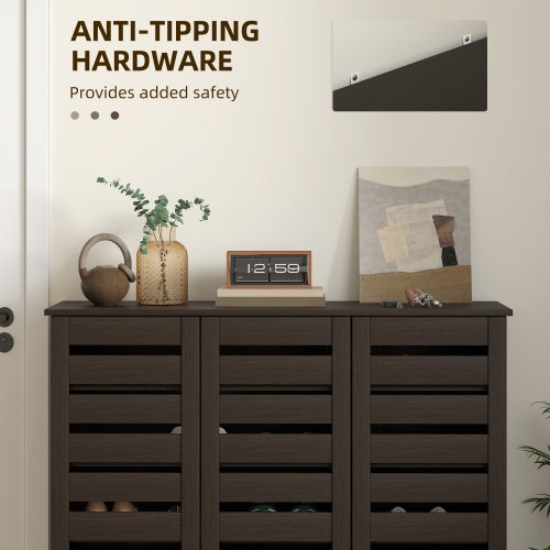 HOMCOM – Armoire à chaussures étroite avec 3 portes à lattes, armoire de rangement moderne pour chaussures avec tablettes réglables pour entrée,