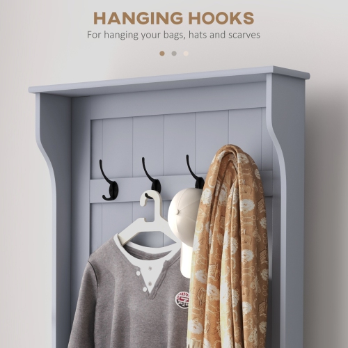 HOMCOM 28" Coat Rack Shoe Bench, 3-In-1 Entryway Hall Tree with Shoe Storage Bench, Modern Coat Hanger Stand with 4 Double Hooks, for Hallway, Living