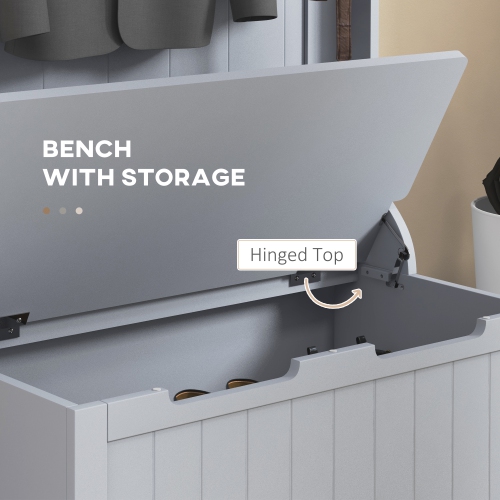 HOMCOM 28" Coat Rack Shoe Bench, 3-In-1 Entryway Hall Tree with Shoe Storage Bench, Modern Coat Hanger Stand with 4 Double Hooks, for Hallway, Living