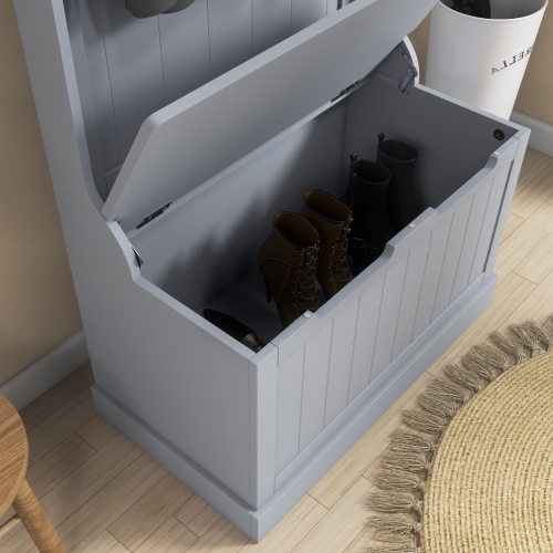 HOMCOM 28" Coat Rack Shoe Bench, 3-In-1 Entryway Hall Tree with Shoe Storage Bench, Modern Coat Hanger Stand with 4 Double Hooks, for Hallway, Living