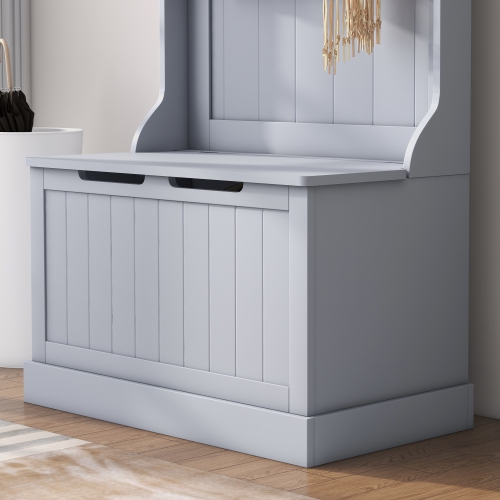 HOMCOM 28" Coat Rack Shoe Bench, 3-In-1 Entryway Hall Tree with Shoe Storage Bench, Modern Coat Hanger Stand with 4 Double Hooks, for Hallway, Living