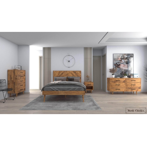 Ensemble de 4 meubles de chambre à coucher plateforme en bois récupéré aux épices Cypress de Rustic Classics