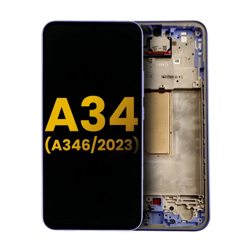 Refurbished - Excellent Premium Replacement OLED Assembly with Frame for Samsung Galaxy A34 -in Elegant Violet