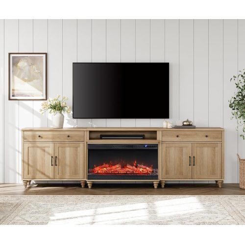Meuble-foyer WAMPAT pour téléviseur 100/90/85 pouces, centre de divertissement haut avec foyer électrique de 36&nbsp;po, meuble en bois pour