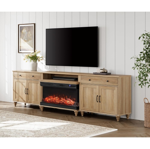 Meuble-foyer WAMPAT pour téléviseur 100/90/85 pouces, centre de divertissement haut avec foyer électrique de 36&nbsp;po, meuble en bois pour