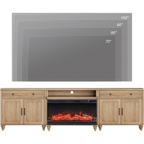 Meuble-foyer WAMPAT pour téléviseur 100/90/85 pouces, centre de divertissement haut avec foyer électrique de 36&nbsp;po, meuble en bois pour