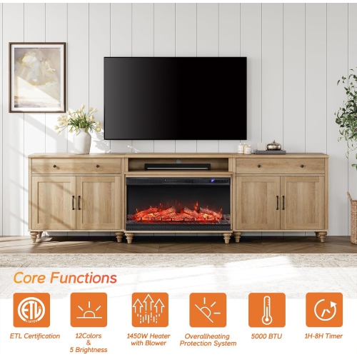 Meuble-foyer WAMPAT pour téléviseur 100/90/85 pouces, centre de divertissement haut avec foyer électrique de 36&nbsp;po, meuble en bois pour