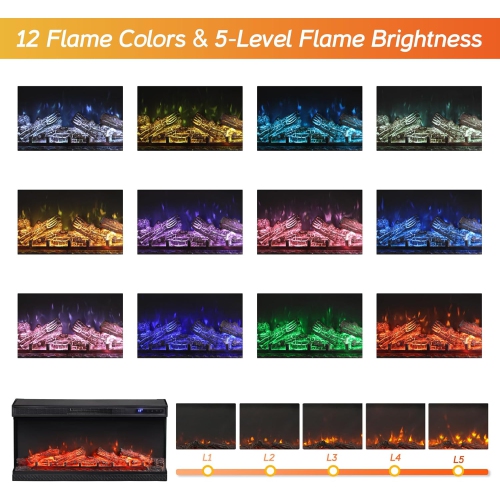 Meuble-foyer WAMPAT pour téléviseur 100/90/85 pouces, centre de divertissement haut avec foyer électrique de 36&nbsp;po, meuble en bois pour