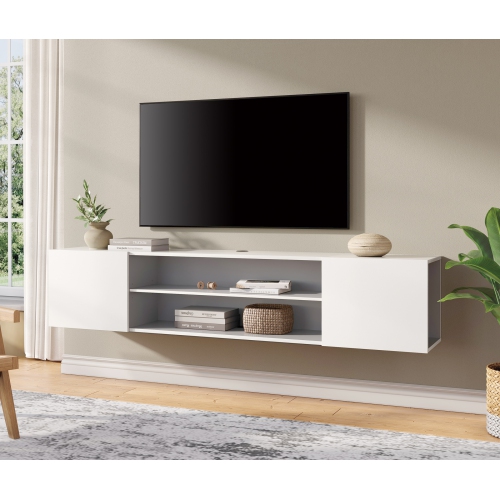Image 1 de 7.. WMAPAT 70" Floating TV Stand for TVs up to 80", Modern Media Entertainment Center Console with Storage Cabinets&Doors, 2-Tier Wall Mounted TV Shelf