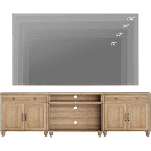 WAMPAT Farmhouse TV Stand for TVs up to 100'', Home Entertainment Center with 8 Storages for 75/80/85/90 inch TV, Large TV Console Table for Living