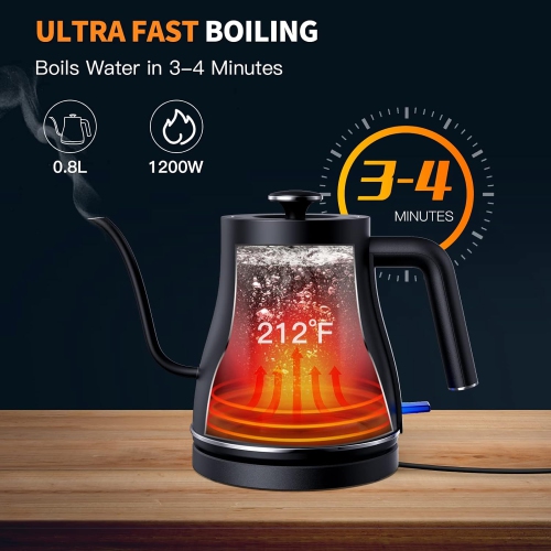 Ulalov Electric Gooseneck Kettle Ultra Fast Boiling Hot Water Kettle 100% Stainless Steel for Pour-over Coffee & Tea Boiler, Leak-Proof Design, Auto