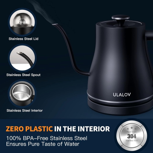 Ulalov Electric Gooseneck Kettle Ultra Fast Boiling Hot Water Kettle 100% Stainless Steel for Pour-over Coffee & Tea Boiler, Leak-Proof Design, Auto