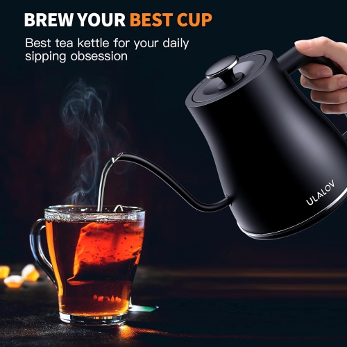 Ulalov Electric Gooseneck Kettle Ultra Fast Boiling Hot Water Kettle 100% Stainless Steel for Pour-over Coffee & Tea Boiler, Leak-Proof Design, Auto