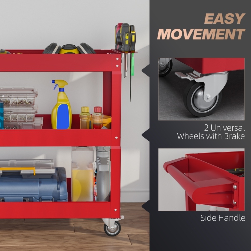 DURHAND 3 Tier Rolling Tool Cart with Wheels, 330 LBS Capacity Heavy Duty Utility Cart, Steel Mobile Service Cart for Garage, Mechanics and