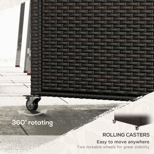 Outsunny PE Rattan Outdoor Bar Cart with Wheels, 2-Tier Outdoor Kitchen Island with Shelf & Cabinet, Rolling Cart with Glass Top, Handles, Towel