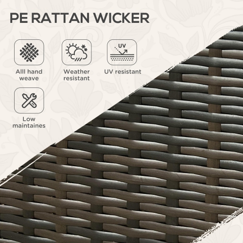 Outsunny PE Rattan Outdoor Bar Cart with Wheels, 2-Tier Outdoor Kitchen Island with Shelf & Cabinet, Rolling Cart with Glass Top, Handles, Towel