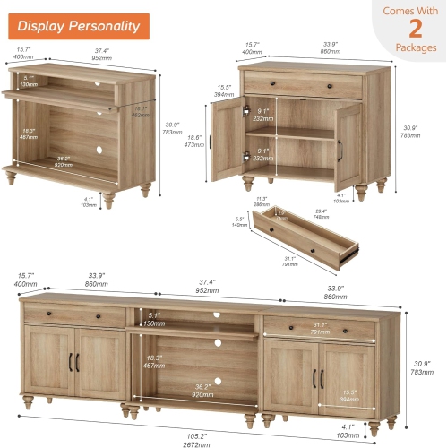 WAMAPT Buffet Cabinet with 4 Doors and 2 Drawers, Large Coffee Bar Tables Wood Kitchen Storage Cabinets, Farmhouse Sideboard Credenza with 2 Open