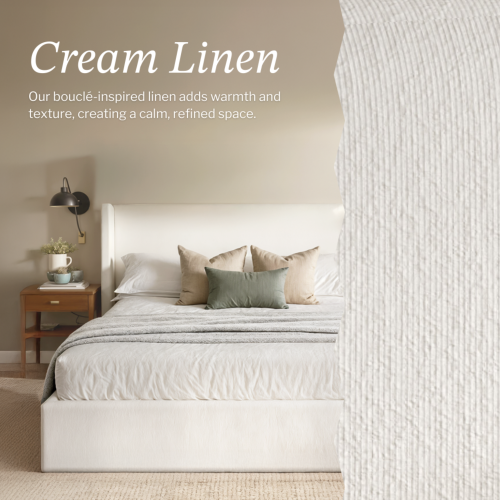 Aykah King Size Bed Frame with Storage, Upholstered Headboard, Modern Wingback Design Bed, Metal King Bed Frame with High Headboard, No Box Spring