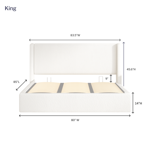 Aykah King Size Bed Frame with Storage, Upholstered Headboard, Modern Wingback Design Bed, Metal King Bed Frame with High Headboard, No Box Spring