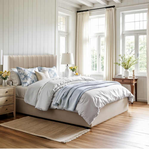 Jenny King Bed Frame With Lift-up Storage, Upholstered Metal King Size Bed Frame with Winged Headboard, No Box Spring Required