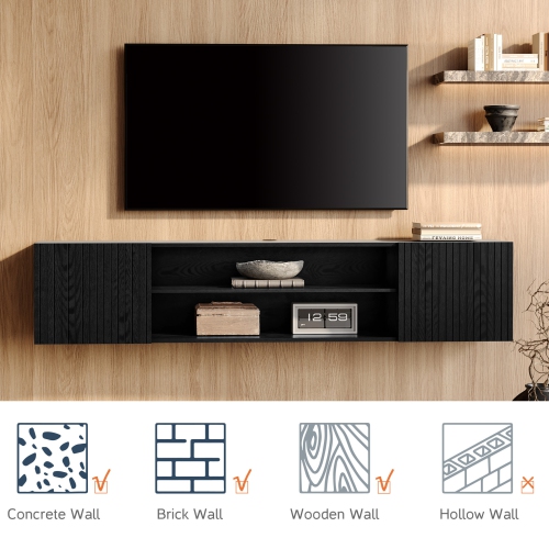 WMAPAT 70" Floating TV Stand for TVs up to 80", Modern Media Entertainment Center Console with Storage Cabinets&Doors, 2-Tier Wall Mounted TV Shelf