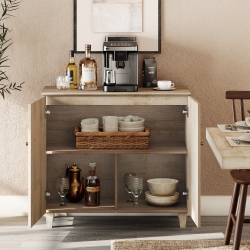 WAMPAT Sideboard Buffet Cabinet, 35.4" Modern Storage Cabinet with Shelves&Doors, Wooden Coffee Bar Accent Cabinet Kitchen Credenza for Dining Room,