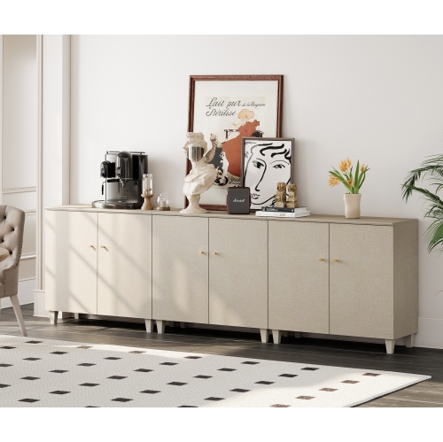 WAMPAT 3-in-1 Sideboard Buffet Cabinet, 106.2" Modern Storage Cabinet with Shelves&Doors, Wooden Coffee Bar Accent Cabinet Kitchen Credenza for