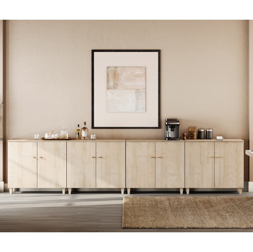 WAMPAT  4-In-1 Sideboard Buffet Cabinet, 141.6" Modern Storage Cabinet \w Shelves&doors, Wooden Coffee Bar Kitchen Credenza Console Table for Dining
