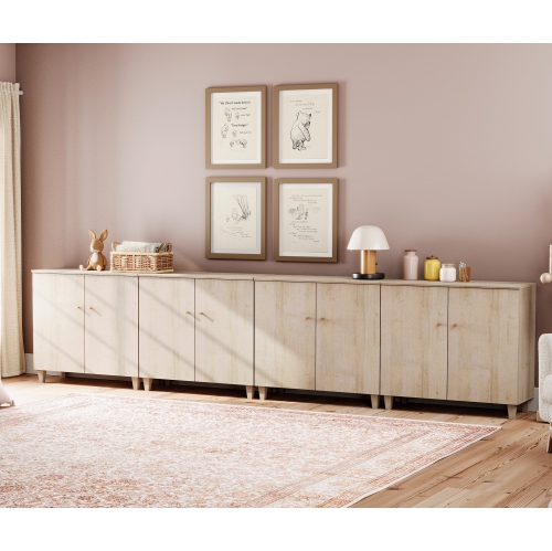 WAMPAT 4-in-1 Sideboard Buffet Cabinet, 141.6" Modern Storage Cabinet with Shelves&Doors, Wooden Coffee Bar Kitchen Credenza Console Table for Dining