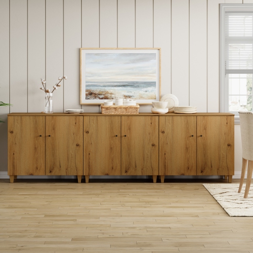 WAMPAT  3-In-1 Sideboard Buffet Cabinet, 106.2" Modern Storage Cabinet w Shelves&doors, Wooden Coffee Bar Accent Cabinet Kitchen Credenza for Dining