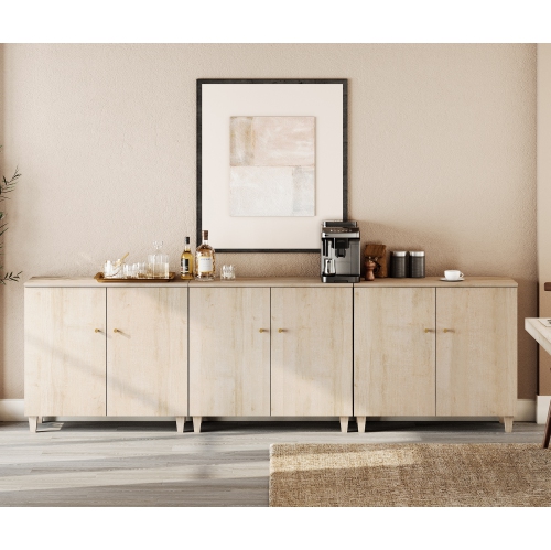 WAMPAT  3-In-1 Sideboard Buffet Cabinet, 106.2" Modern Storage Cabinet \w Shelves&doors, Wooden Coffee Bar Accent Cabinet Kitchen Credenza for Dining